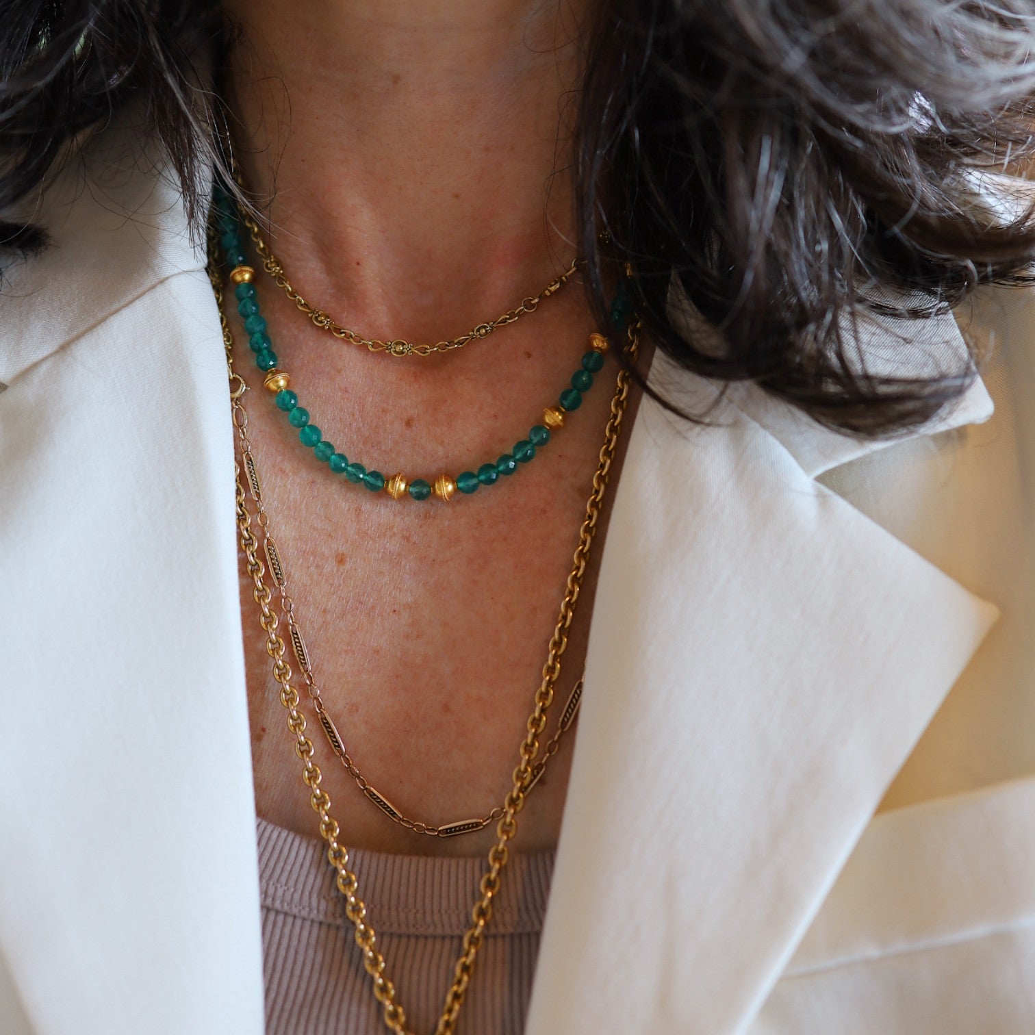 Chrysoprase + 18k Bead Necklace - Petra Star