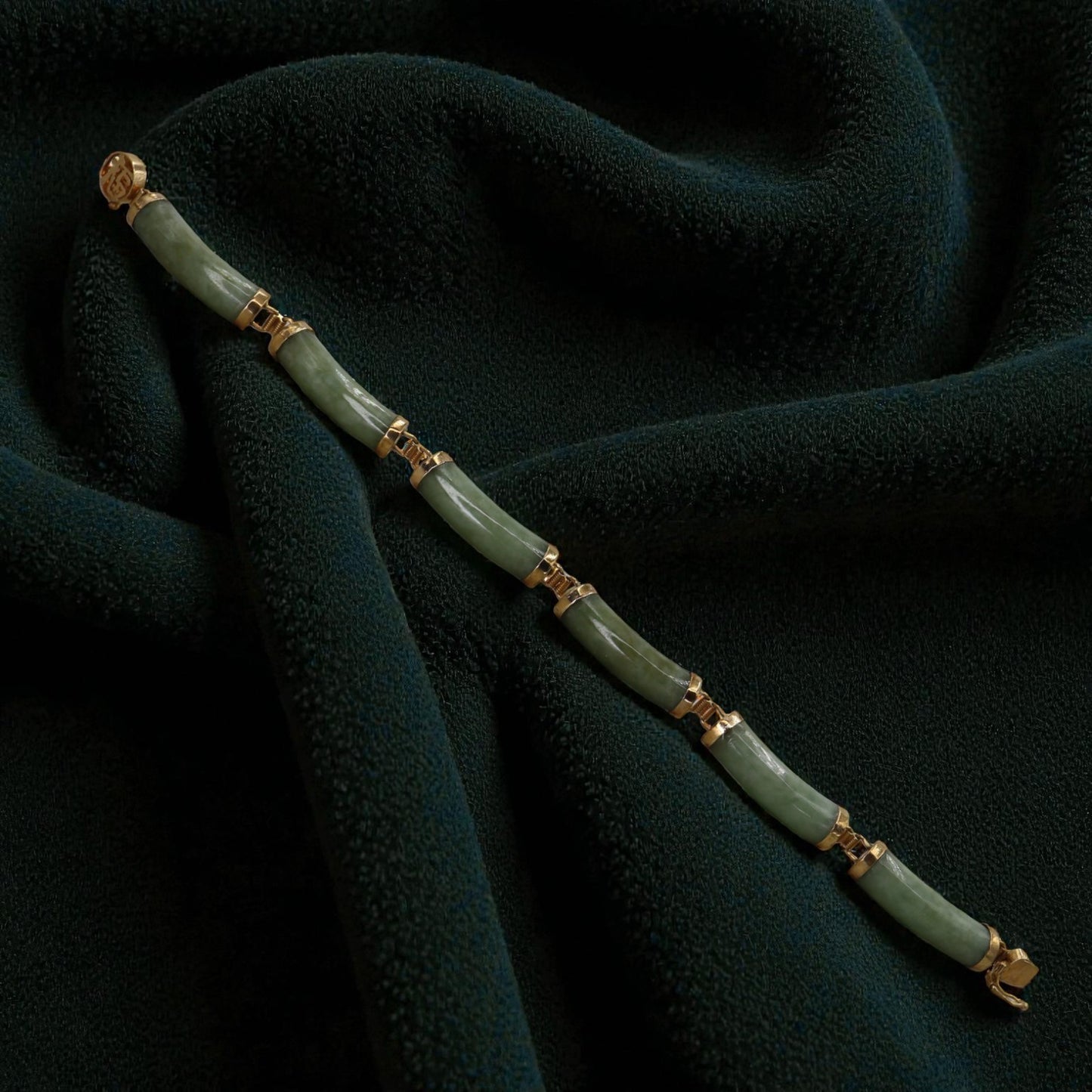 Jade Bracelet Mid Century 14k Gold 7.5 Inch