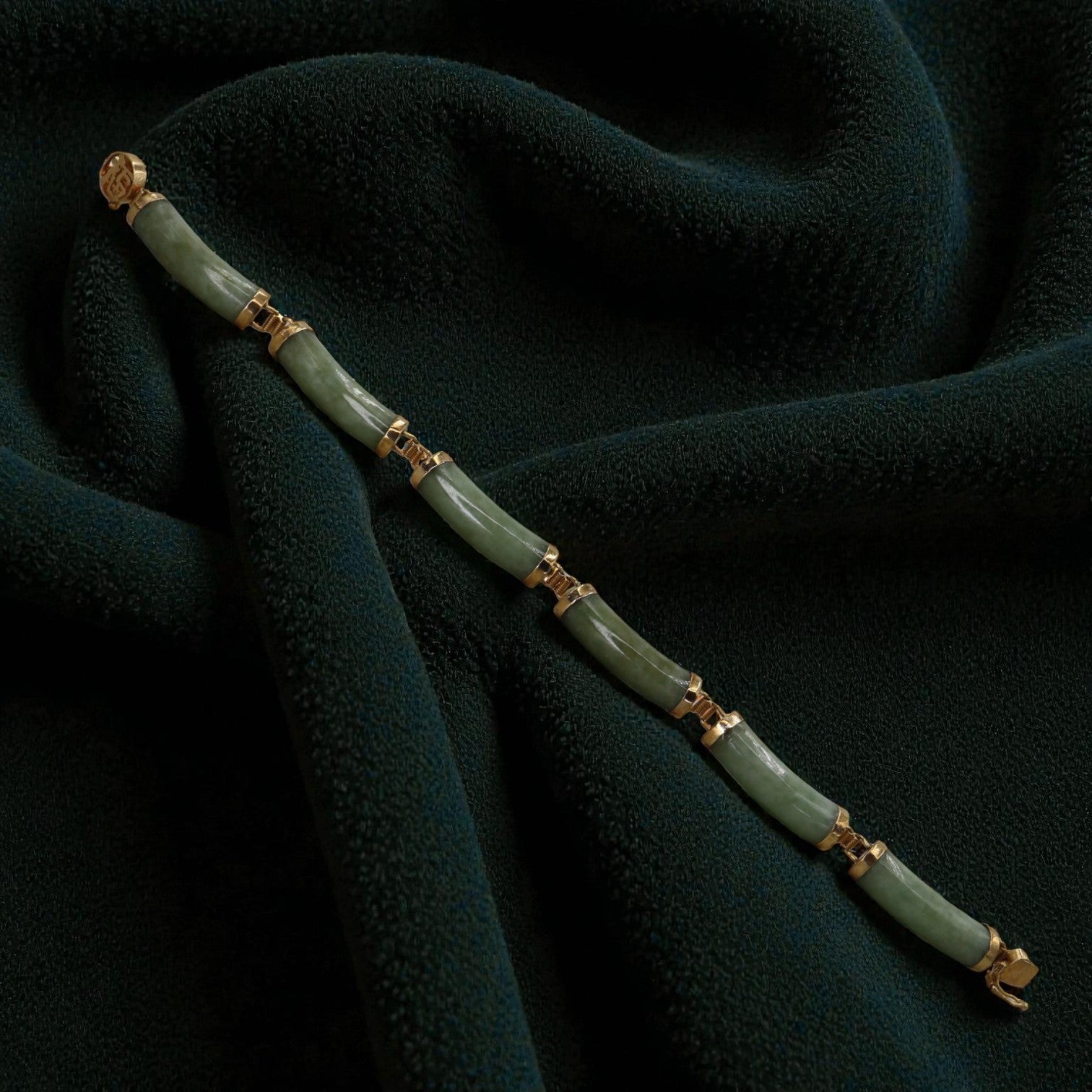 Jade Bracelet Mid Century 14k Gold 7.5 Inch - Petra Star