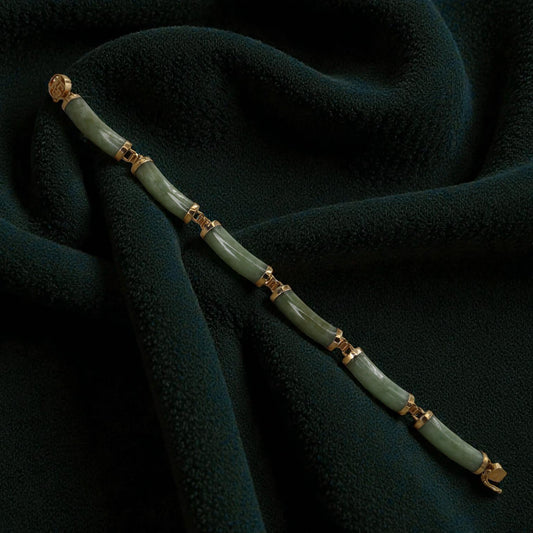 Jade Bracelet Mid Century 14k Gold 7.5 Inch - Petra Star