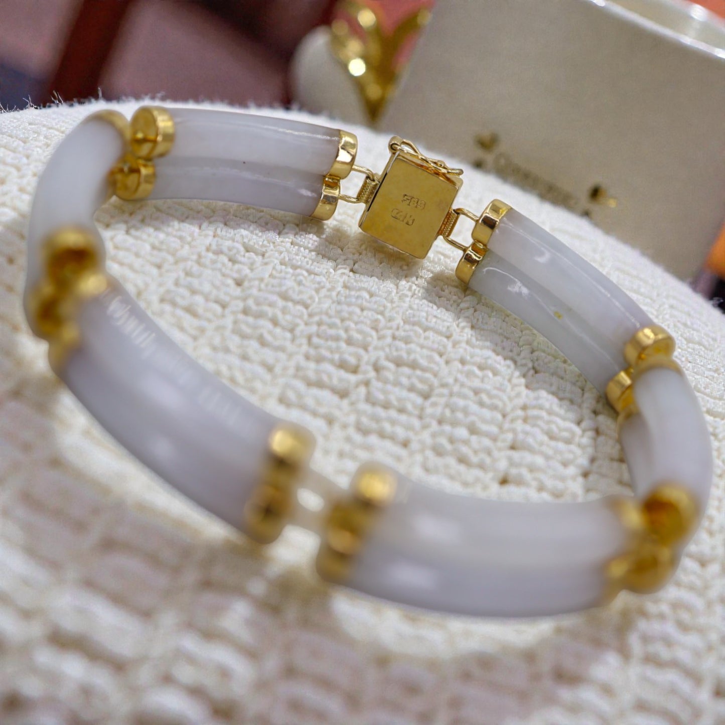 Lavender Jade Mid‑Century 14k Gold Double Row Bracelet 7.5 Inch