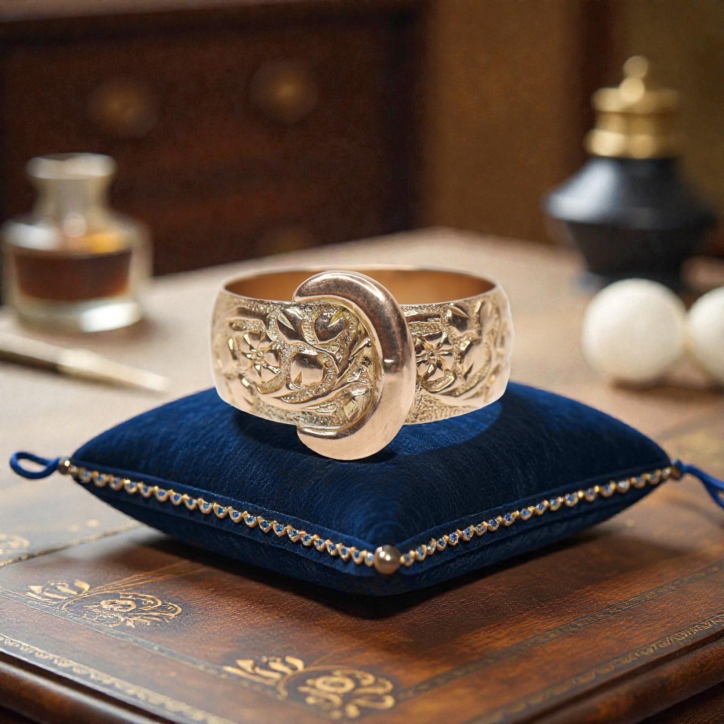 Victorian Buckle Ring Circa 1856 / 9k Pink Gold English Hallmarked Buckle Band Finger Size 6.75 - JL1605 - Petra Star