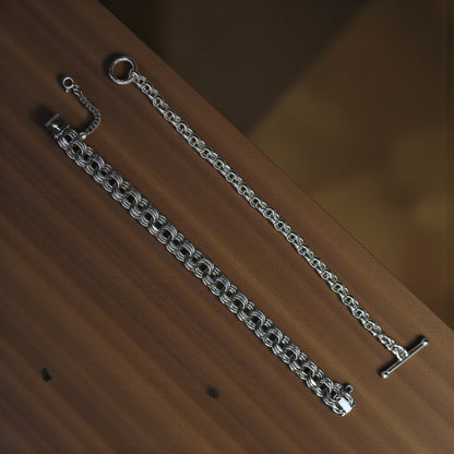 Estate Sterling Silver Heavy Cable Link Charm Bracelet with Toggle