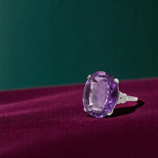 EdwardianPlatinum Intaglio Ring: Winged Hermes Amethyst - Petra Star