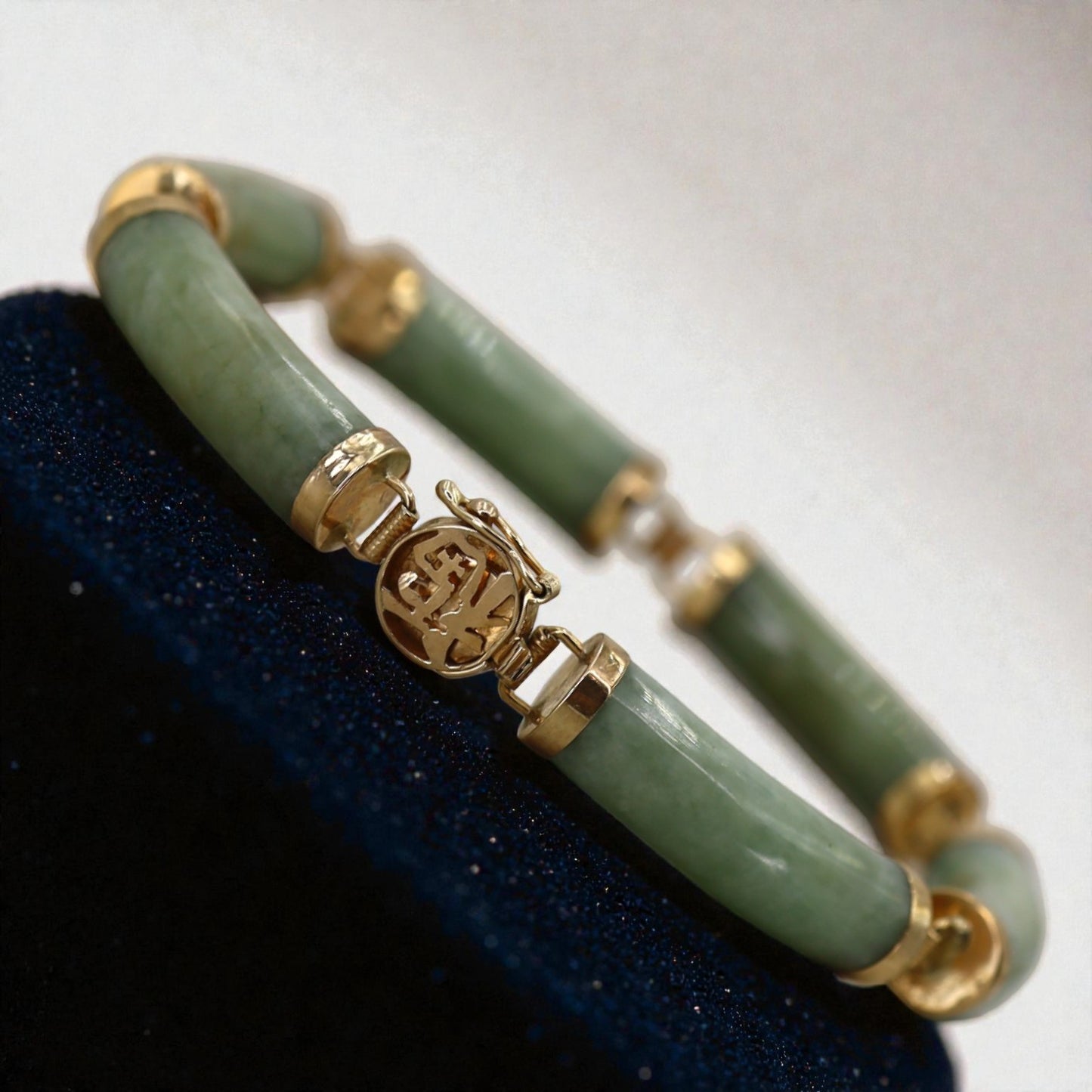 Jade Bracelet Mid Century 14k Gold 7.5 Inch