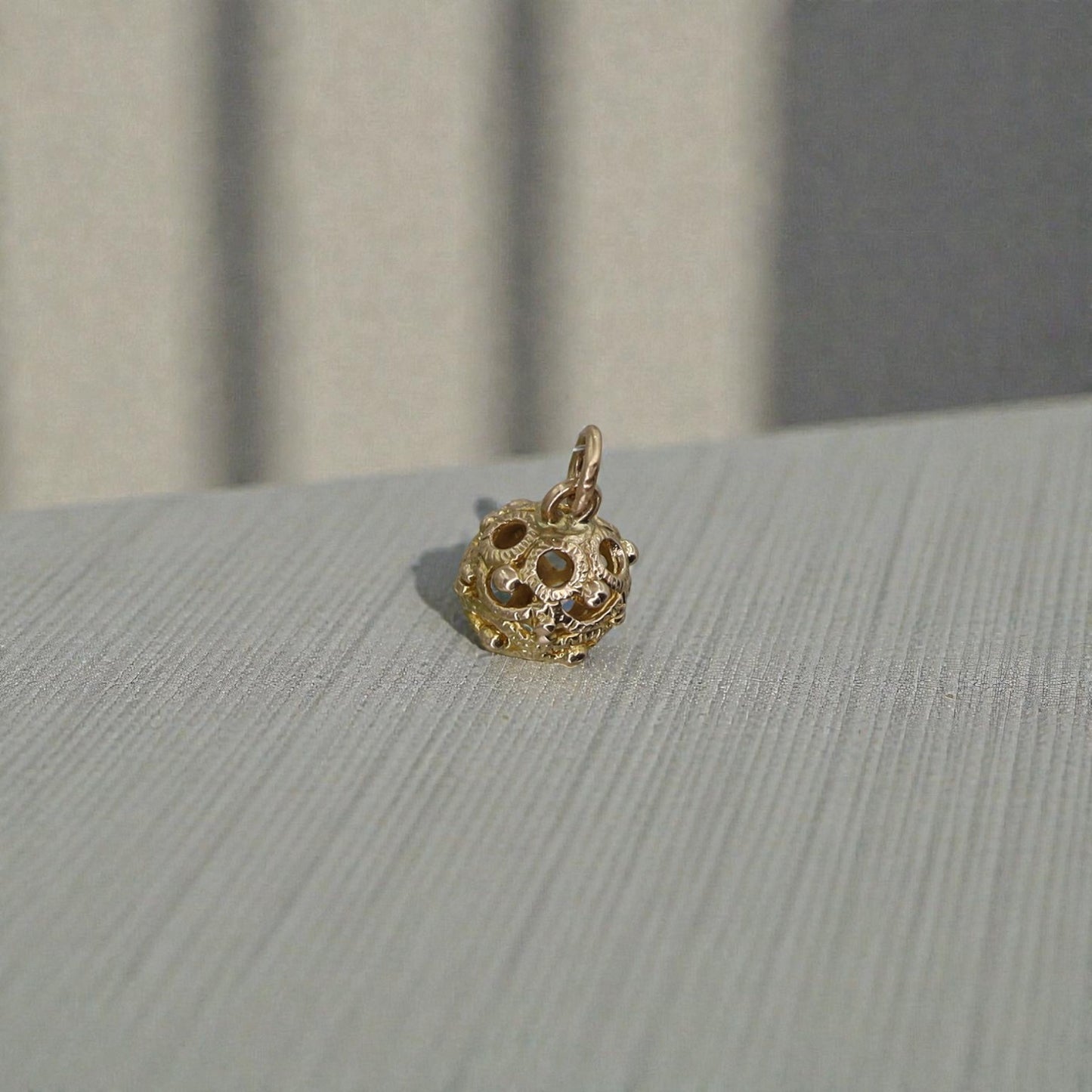 Vintage Filigree Ball Charm in 14k Yellow Gold