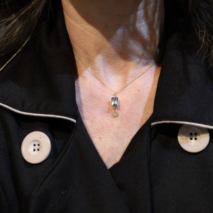 Aquamarine & Diamond Pendant in 14k Yellow Gold / Petra Star