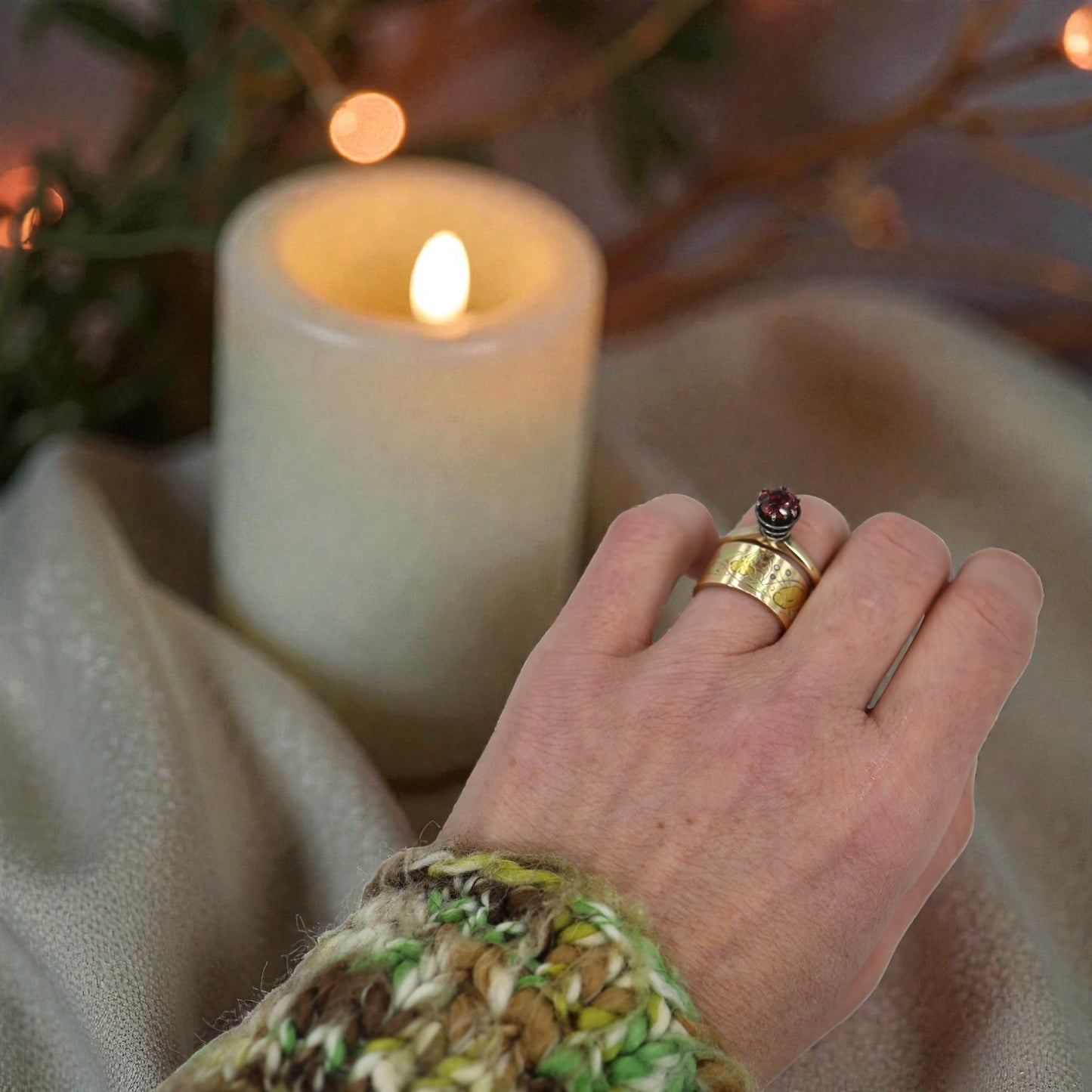 Garnet Spiral Solitaire Ring in 14k Yellow Gold & Silver / Space Age Ring / World's Fair Ring
