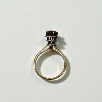 Garnet Spiral Solitaire Ring in 14k Yellow Gold & Silver / Space Age Ring / World's Fair Ring
