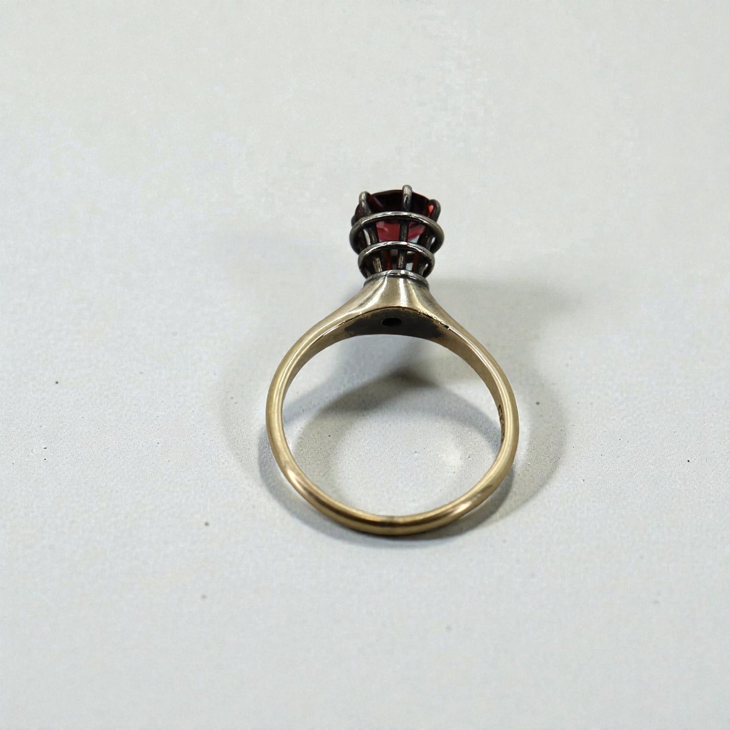 Garnet Spiral Solitaire Ring in 14k Yellow Gold & Silver / Space Age Ring / World's Fair Ring