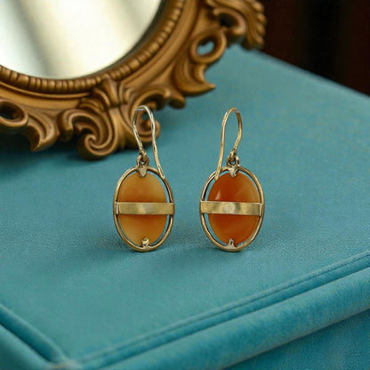 Victorian Shell Cameo Earrings, Ring & Pendant in 18k Yellow Gold