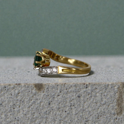 French Emerald Diamond Gold Toi et Moi Engagement Ring - Petra Star