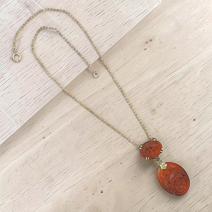 Art Nouveau Carved Carnelian Lavalier Necklace - Petra Star