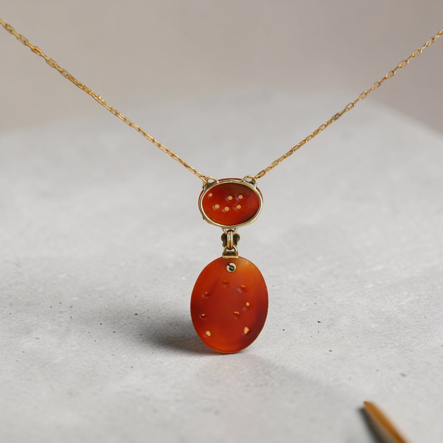 Art Nouveau Carved Carnelian Lavalier Necklace - Petra Star