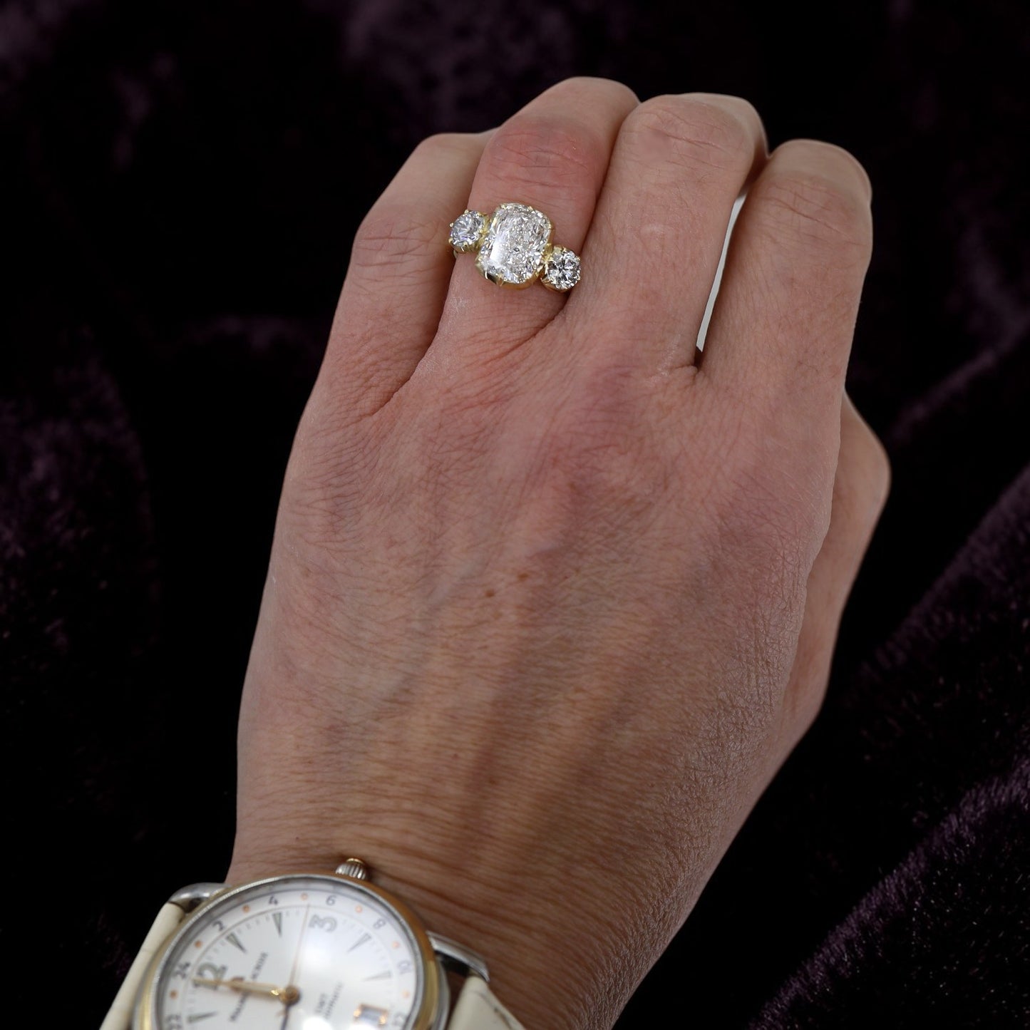 Georgian Inspired Three Stone Collet Setting in 18k Yellow Gold 4.24 cts of Diamonds - Petra Star