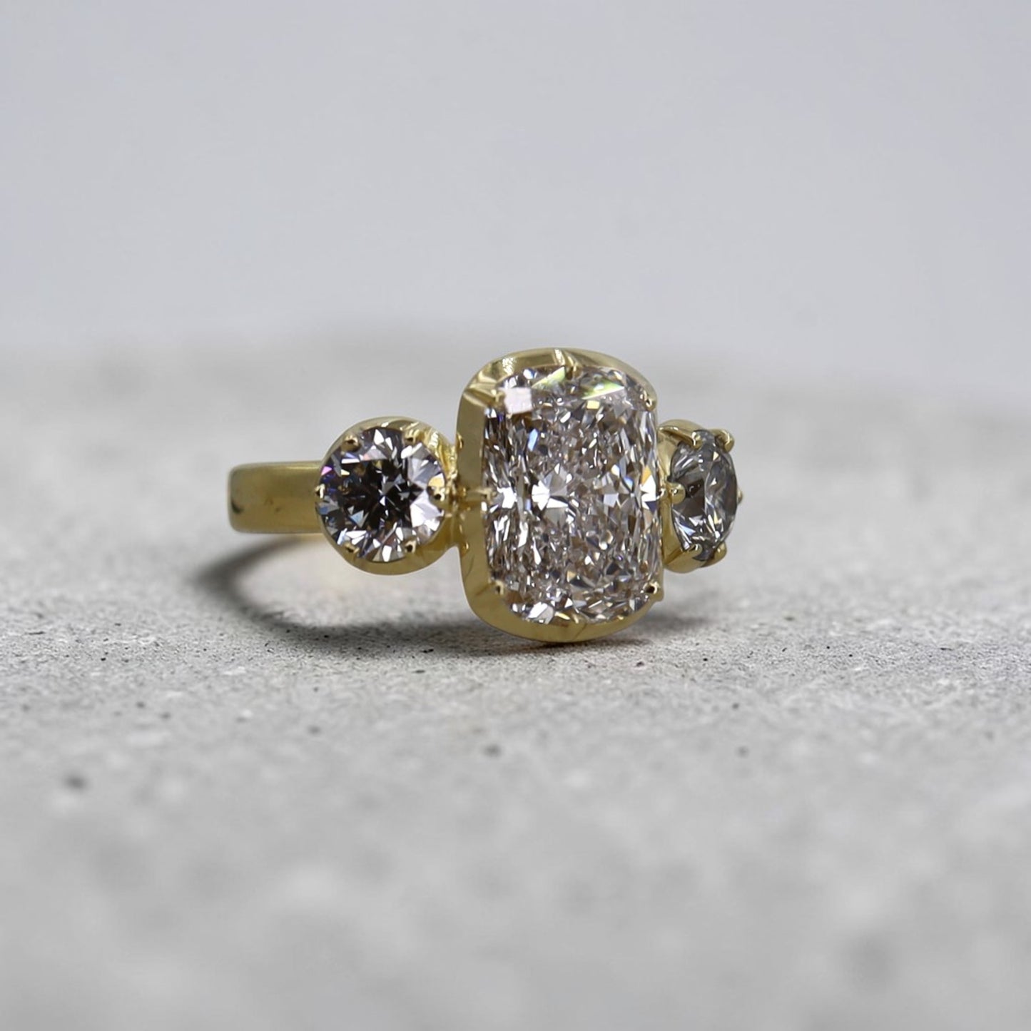 Georgian Inspired Three Stone Collet Setting in 18k Yellow Gold 4.24 cts of Diamonds - Petra Star