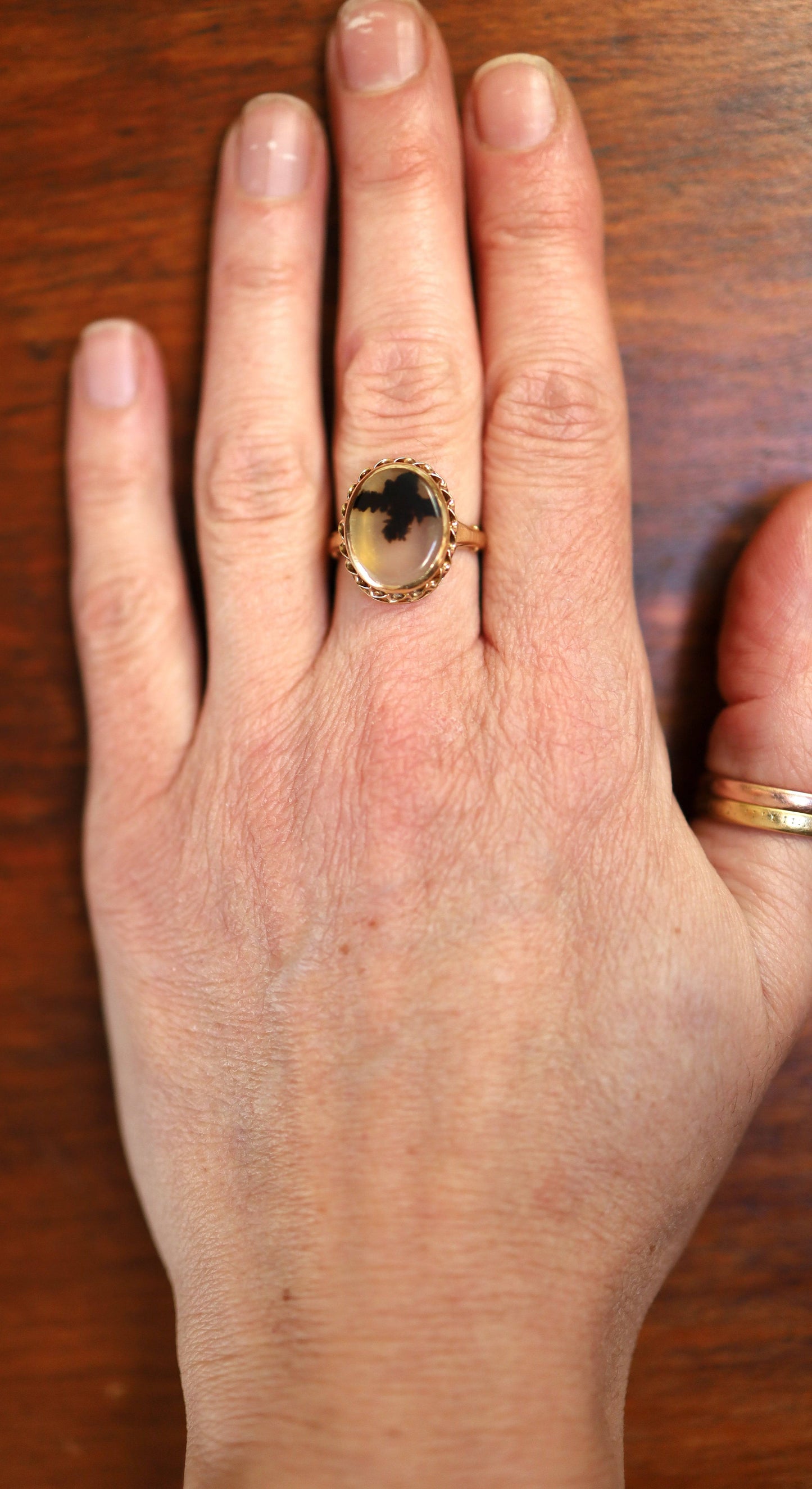 Art Nouveau Dendritic Picture Agate Moss Agate 14k Gold Ring by Ostby & Barton