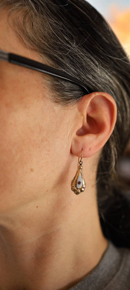 Victorian Chalcedony and Garnet Earrings