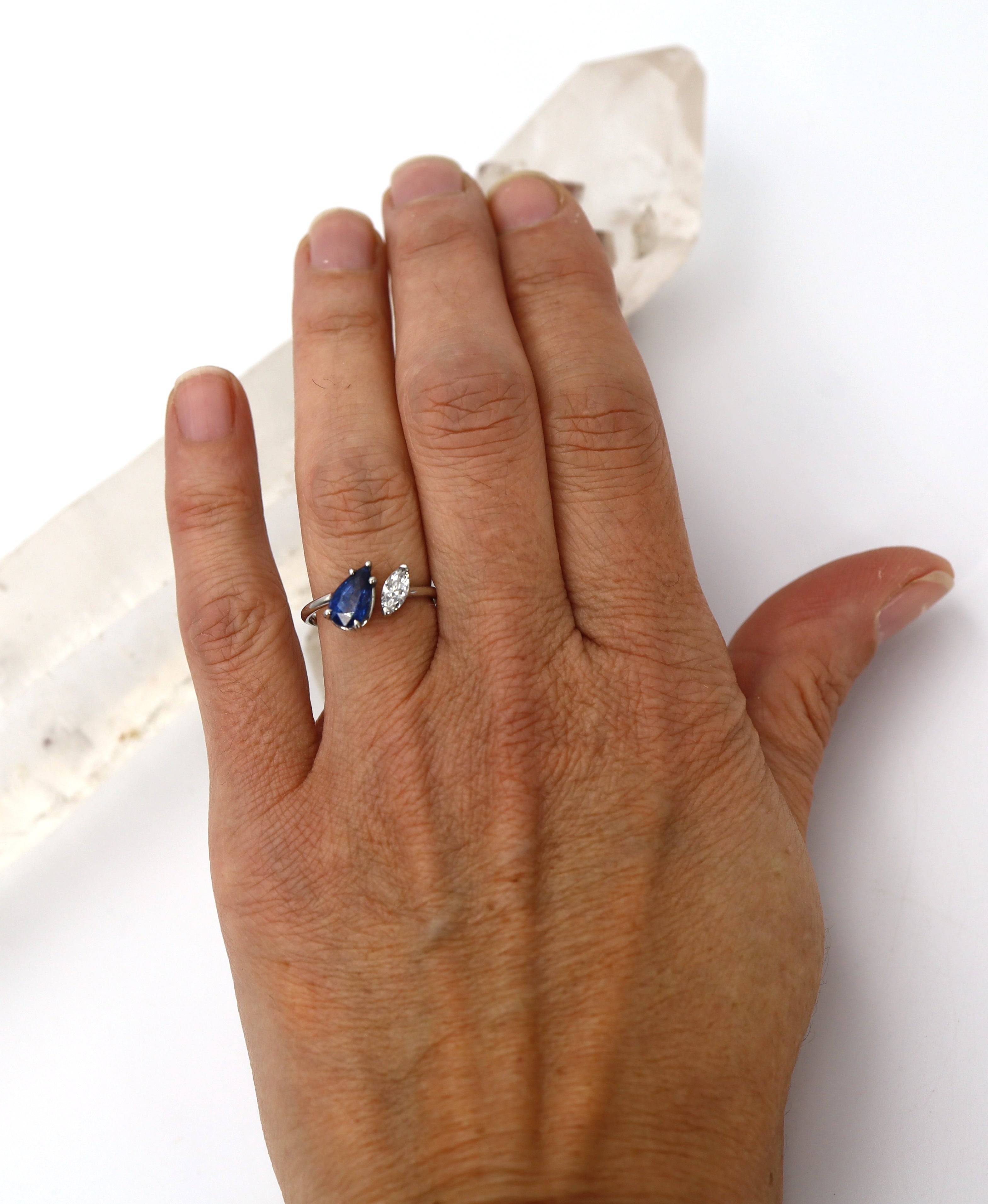 Double Trouble Sapphire and Diamond Toi et Moi Ring in Platinum - Petra Star