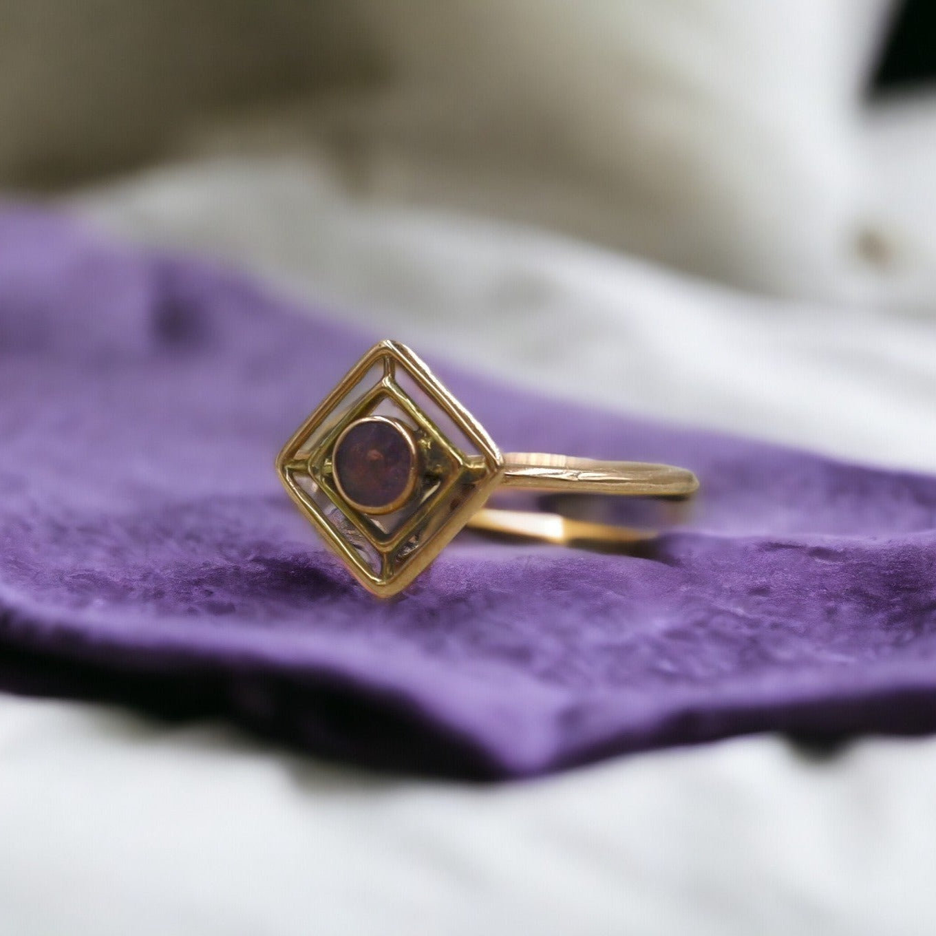 Antique Art Deco Bezel Set Amethyst Ring 10k Rose & Yellow Gold Ring - Petra Star