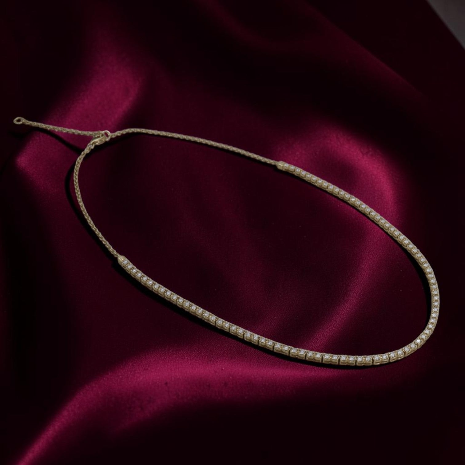 Adjustable Diamond Tennis Necklace | 1.83 CTW Shared Prong | 14K Gold Choker | Petra Star