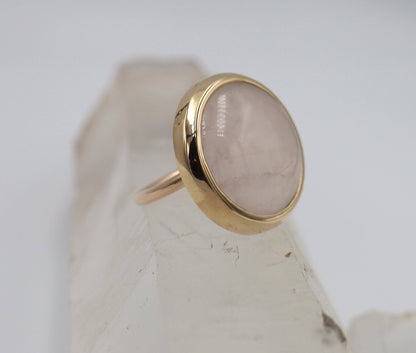 Bubble Gum Pink Rose Quartz Ring in 14k Pink Gold