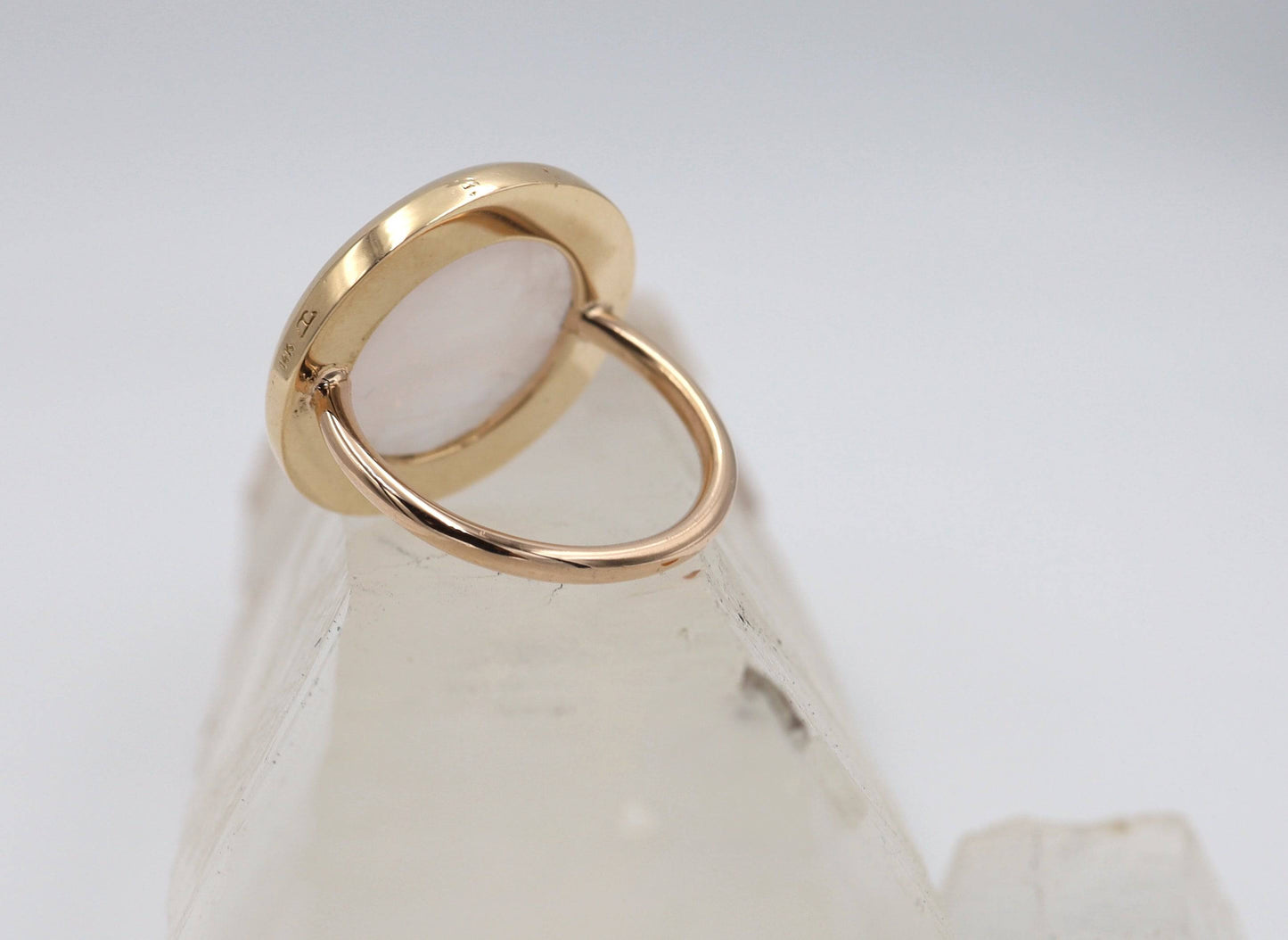 Bubble Gum Pink Rose Quartz Ring in 14k Pink Gold