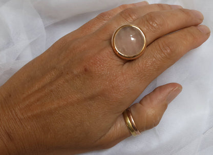 Bubble Gum Pink Rose Quartz Ring in 14k Pink Gold