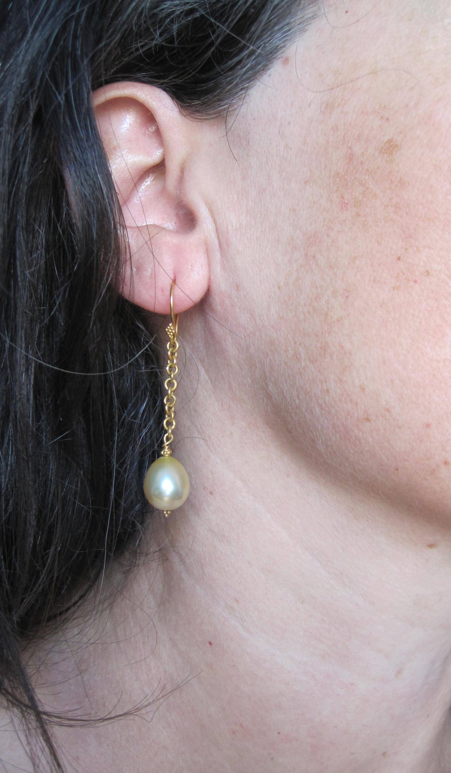 Elegant Golden South Sea Pearl Drop Earrings in Deep, Rich 22k Yellow Gold