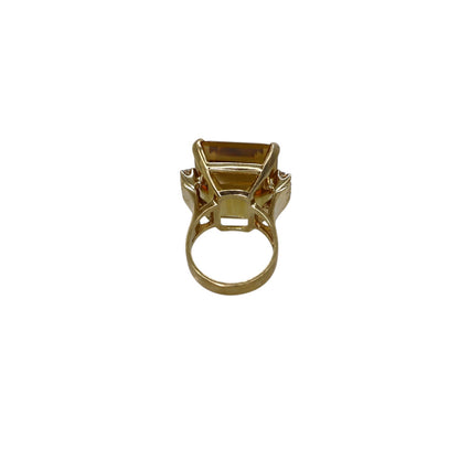 Retro Diamond and Citrine Ring in 14k Gold Ginormous 33 Carats