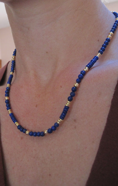 Lapis and 14k Gold Bead Necklace