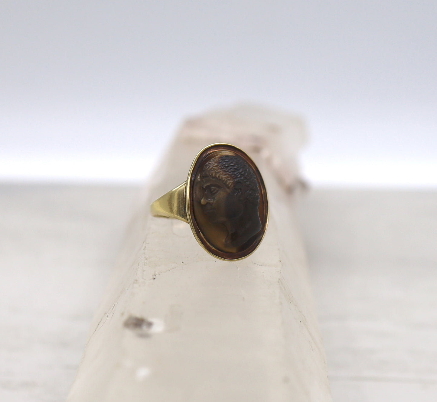 Early Victorian Blackamoor Ring Tiger's Eye Cameo in 14k Gold