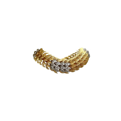 18k Gold Feather and Diamond Bracelet Ca. 1950