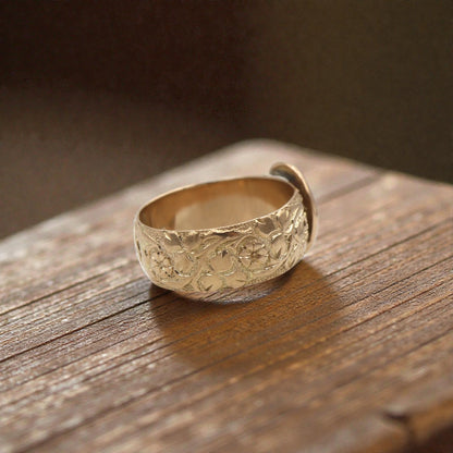 Victorian Buckle Ring Circa 1856 / 9k Pink Gold English Hallmarked Buckle Band Finger Size 6.75 - JL1605 - Petra Star