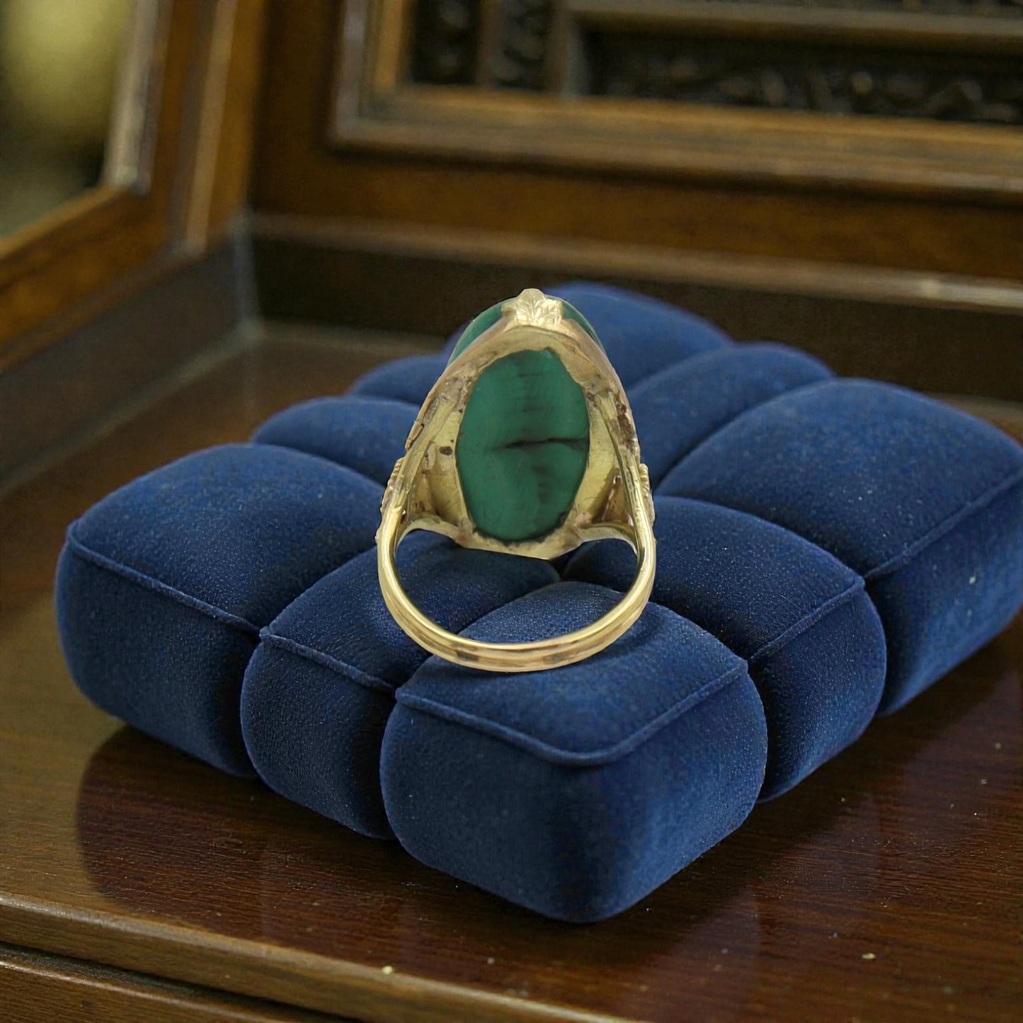 Arts & Crafts Malachite Ring 14k Gold