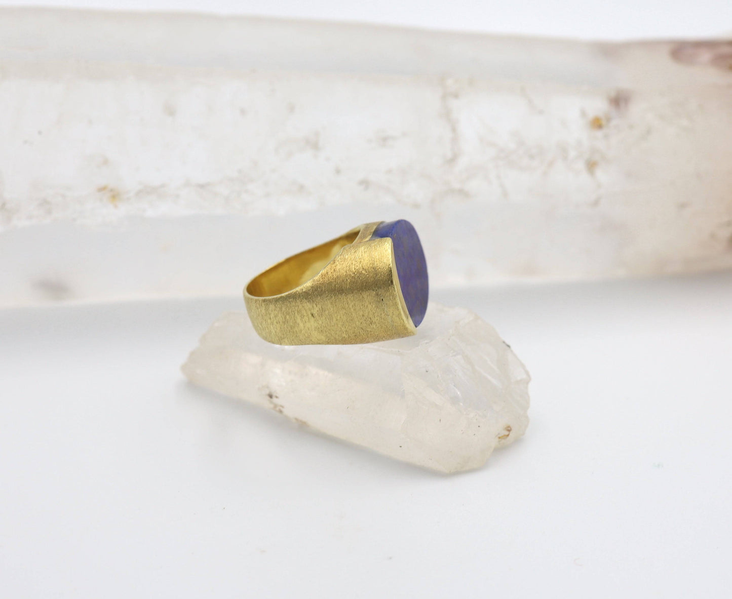 Contemporary Asymmetrical Lapis Lazuli Ring set in 14k Yellow Gold