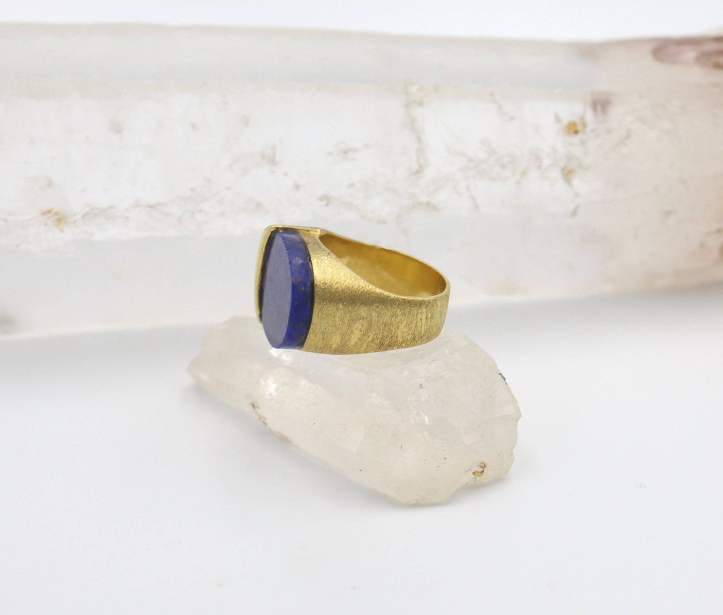 Contemporary Asymmetrical Lapis Lazuli Ring set in 14k Yellow Gold