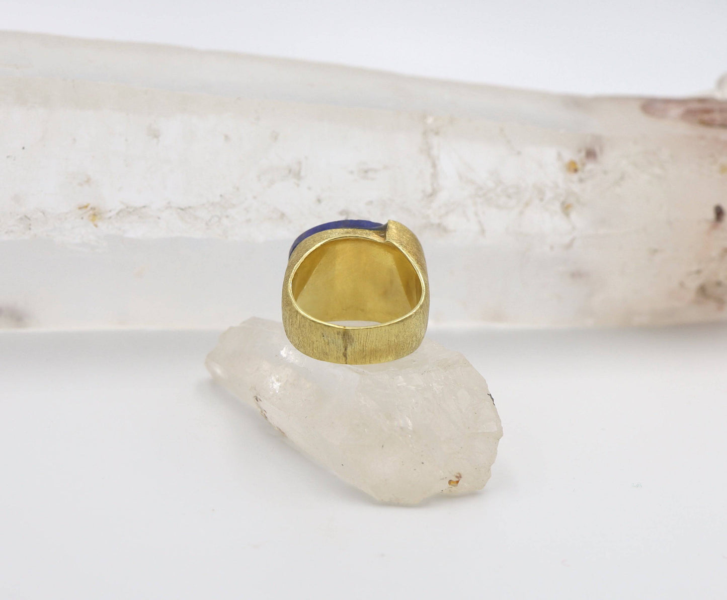 Contemporary Asymmetrical Lapis Lazuli Ring set in 14k Yellow Gold