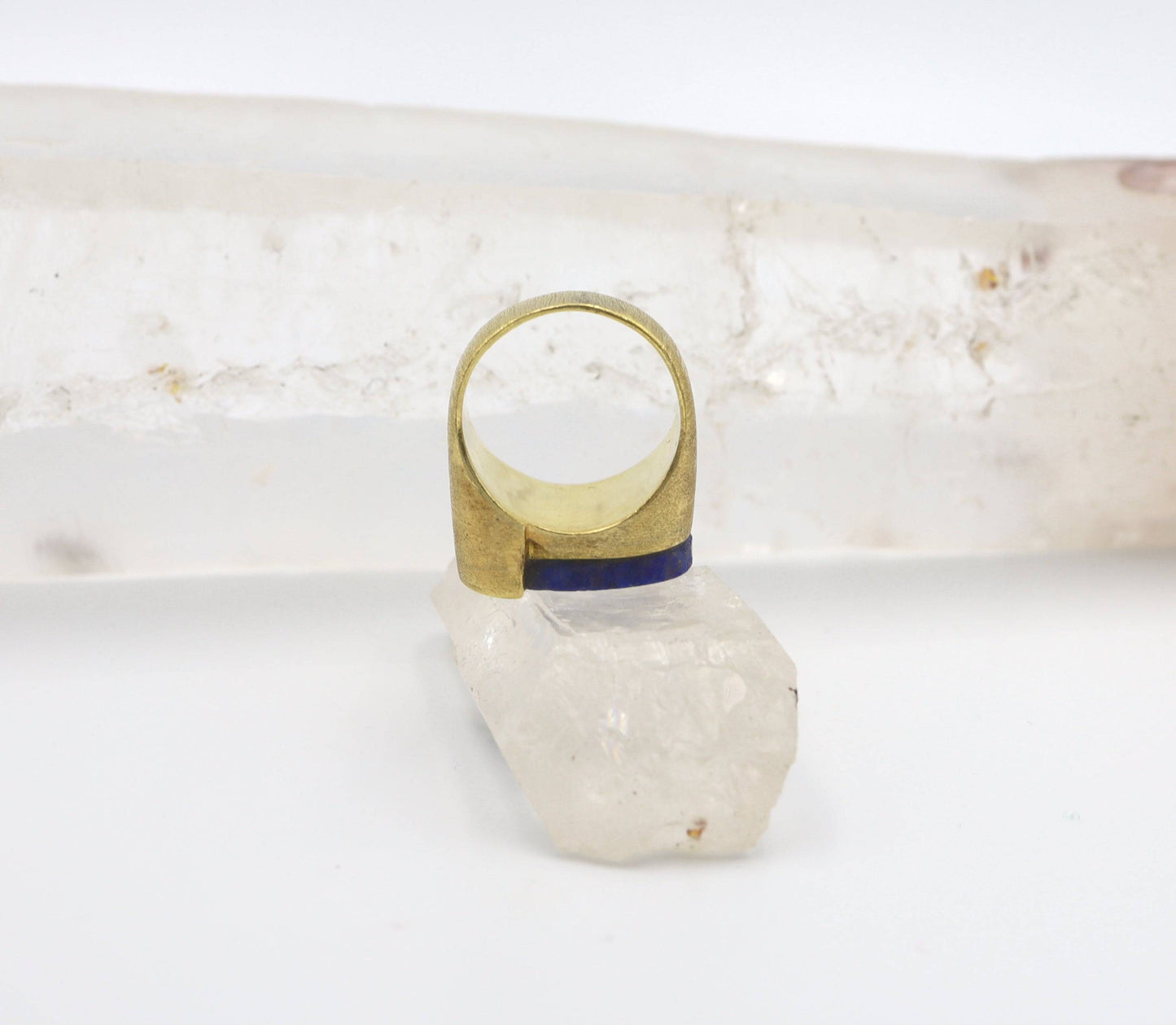 Contemporary Asymmetrical Lapis Lazuli Ring set in 14k Yellow Gold