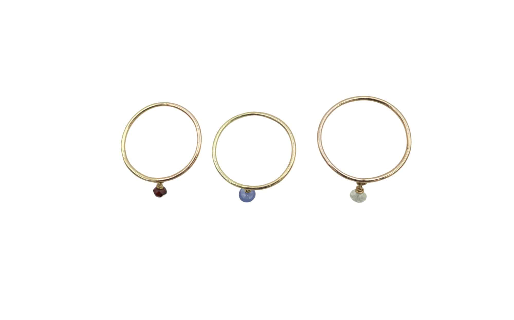 14k gold ring with a gemstone charm from Petra Star, featuring a polished band and sparkling gemstone accent.