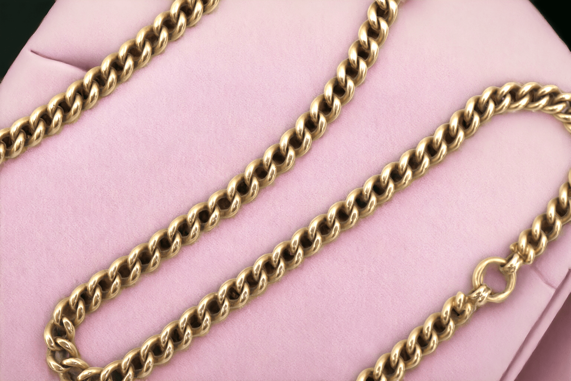 Antique 14k gold curblink chain necklace with 4.8mm links, 16-inch and 13-inch lengths, from The Vintage Vault.