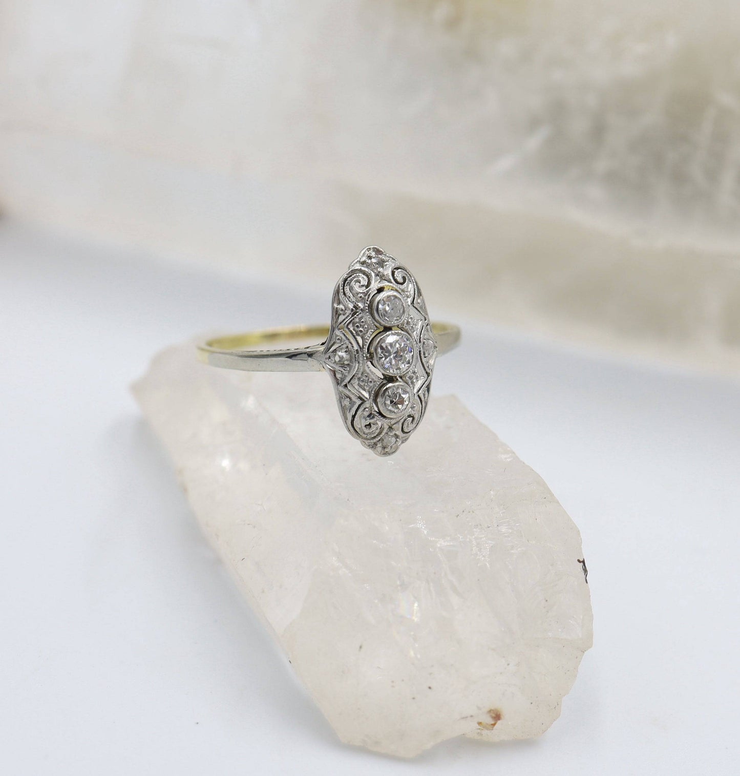 Edwardian Diamond Ring with 0.18 cts Total in Platinum and 14k Gold