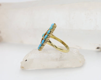 Art Nouveau Turquoise Star in Wheel Ring in 18k Yellow Gold