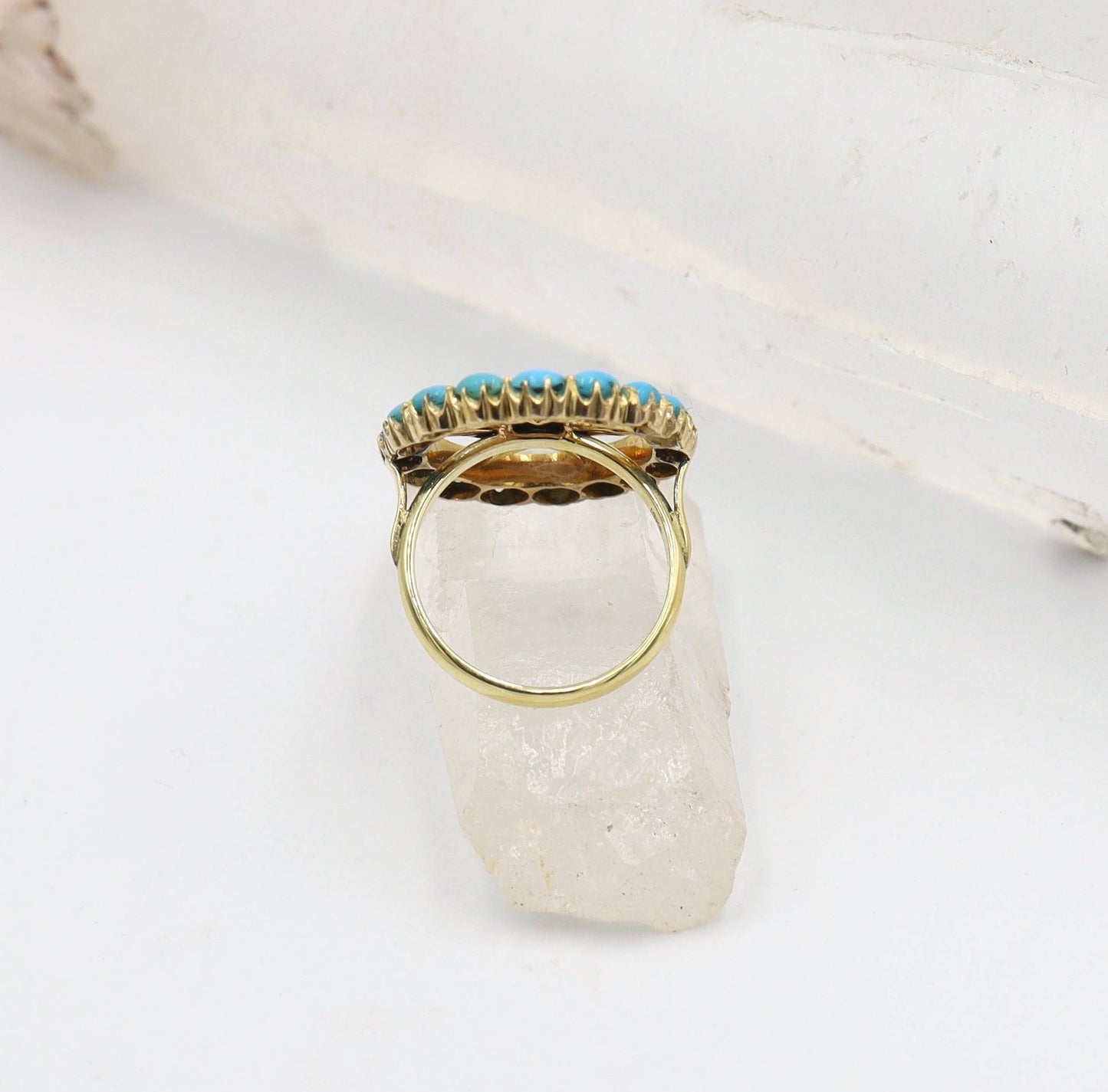 Art Nouveau Turquoise Star in Wheel Ring in 18k Yellow Gold