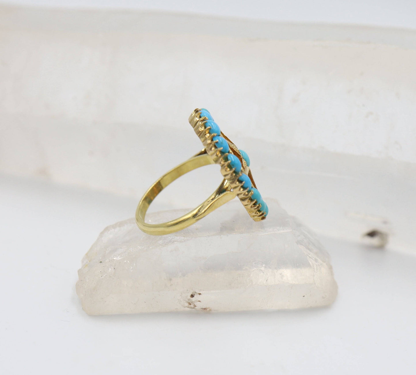 Art Nouveau Turquoise Star in Wheel Ring in 18k Yellow Gold