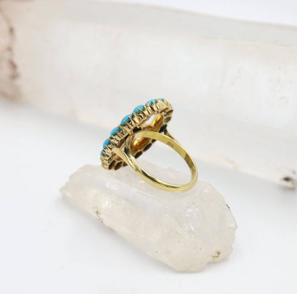 Art Nouveau Turquoise Star in Wheel Ring in 18k Yellow Gold