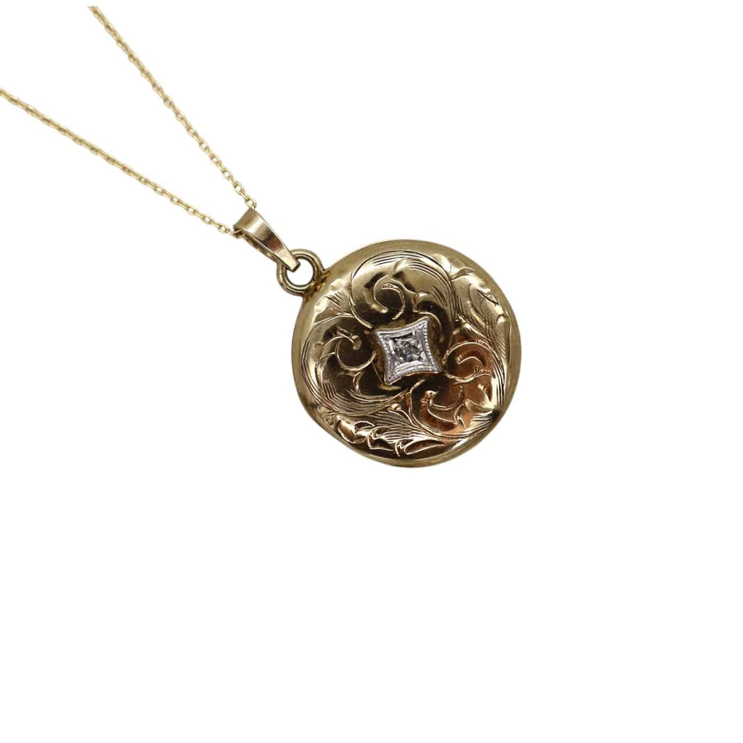 Victorian Diamond Picture Locket 10k Yellow Gold