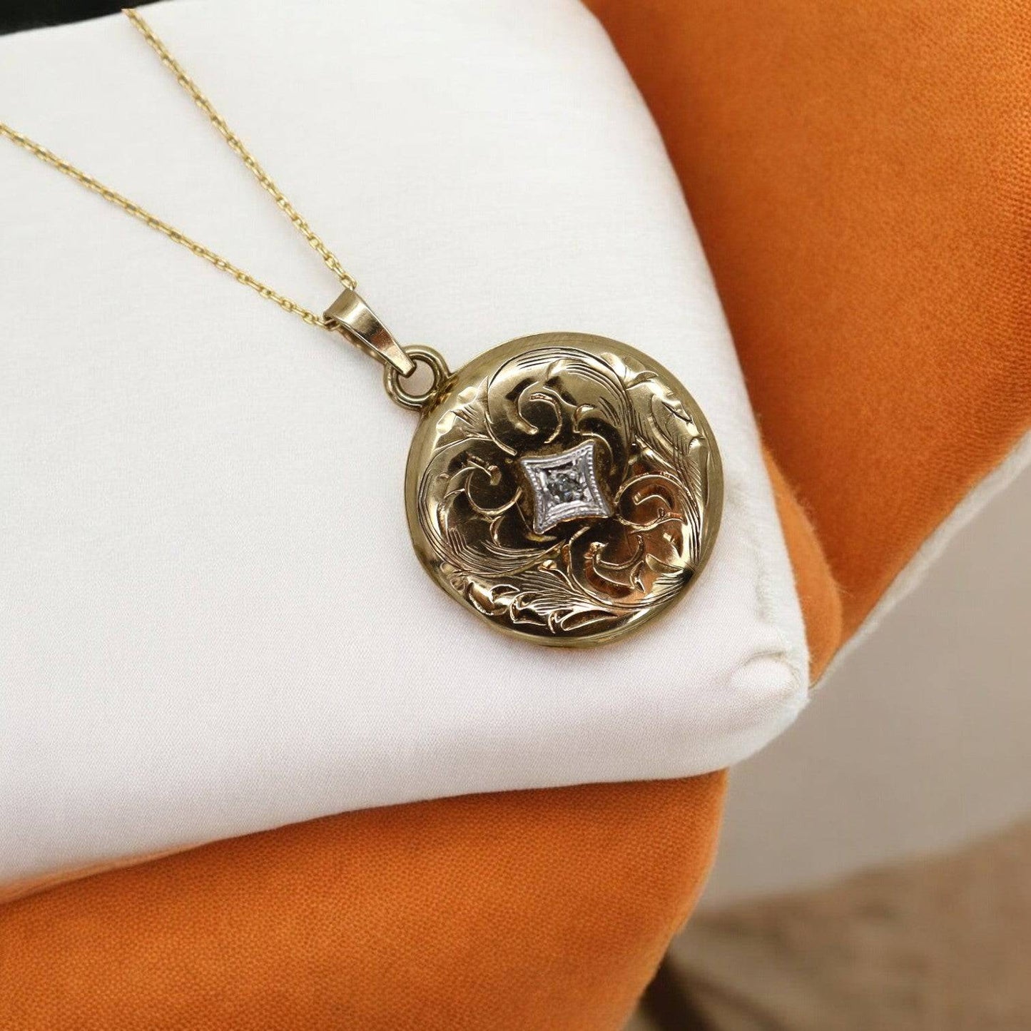 Victorian Diamond Picture Locket 10k Yellow Gold