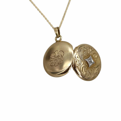 Victorian Diamond Picture Locket 10k Yellow Gold