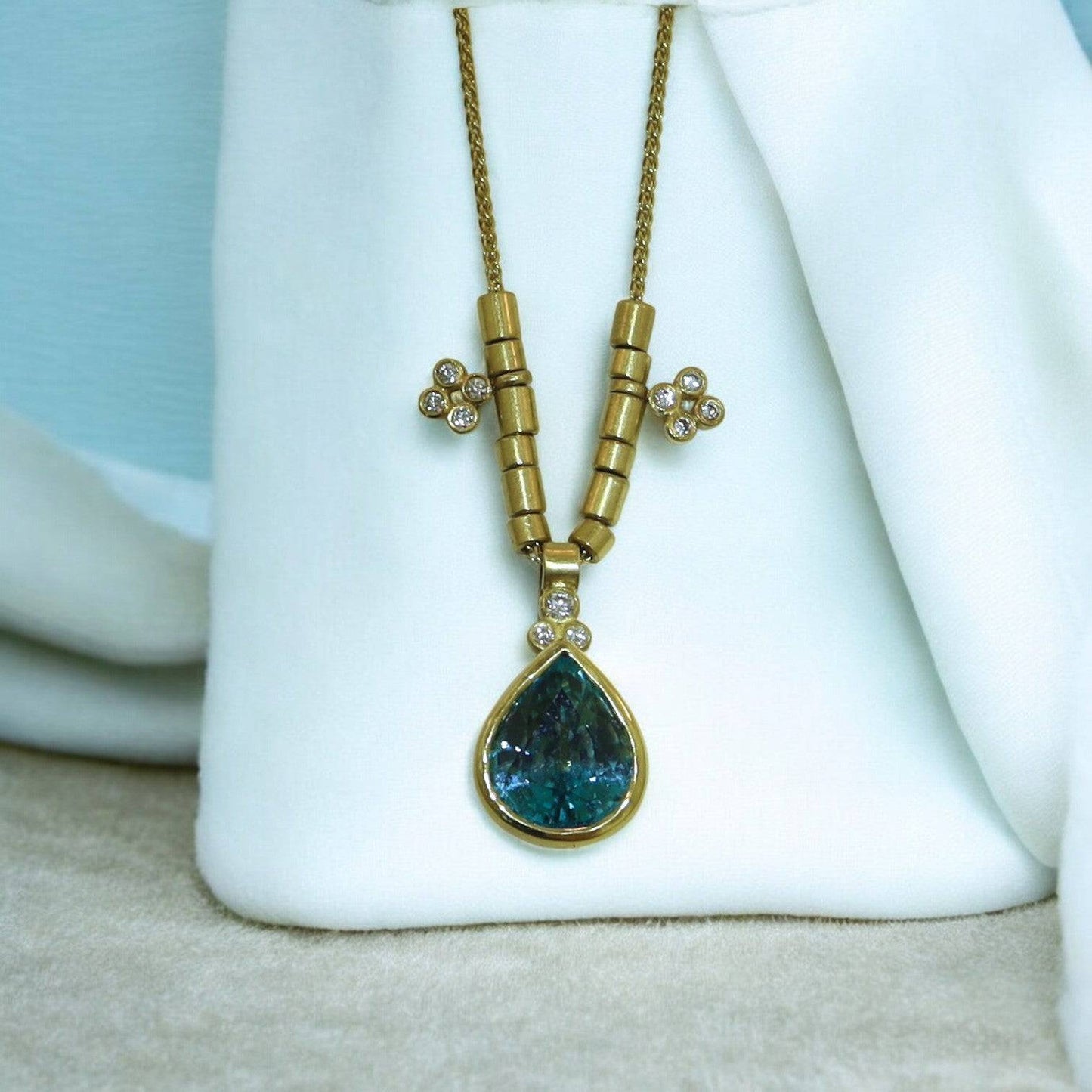 Blue Zircon and Diamond Necklace